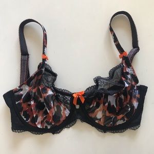 Freya minx black sheer lingerie balcony bra, orange and black lace Tabasco 30G